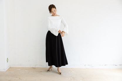 BALLOON SLEEVE COTTON RIB KNIT【WHITE】