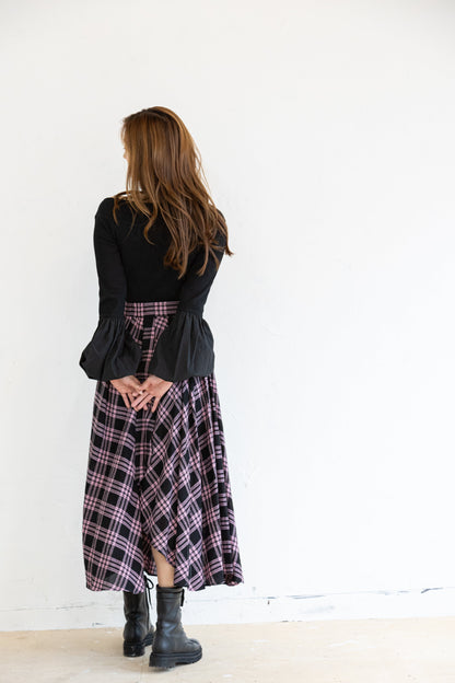 BALLOON SLEEVE COTTON RIB KNIT【BLACK】