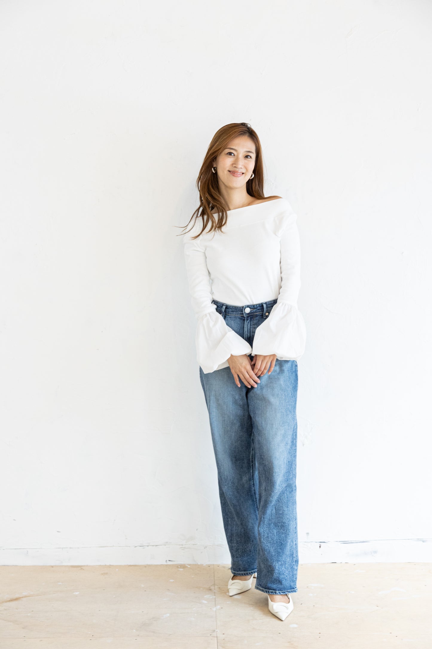 BALLOON SLEEVE COTTON RIB KNIT【WHITE】