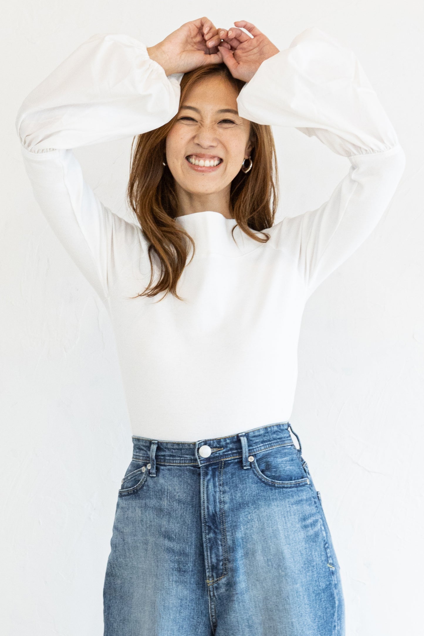 BALLOON SLEEVE COTTON RIB KNIT【WHITE】