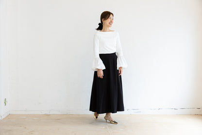 BALLOON SLEEVE COTTON RIB KNIT【WHITE】